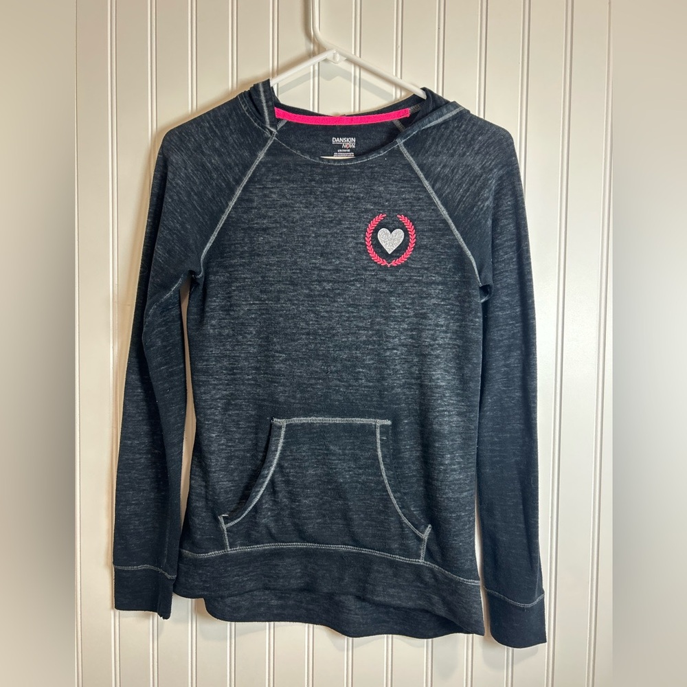 Danskin Charcoal Hoodie with Pink Heart Emblem